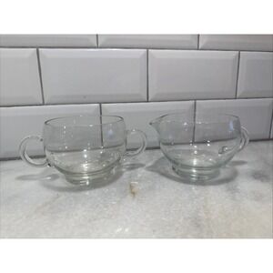 Vintage Hand Blown Clear Glass Cream And Sugar Set OLA002